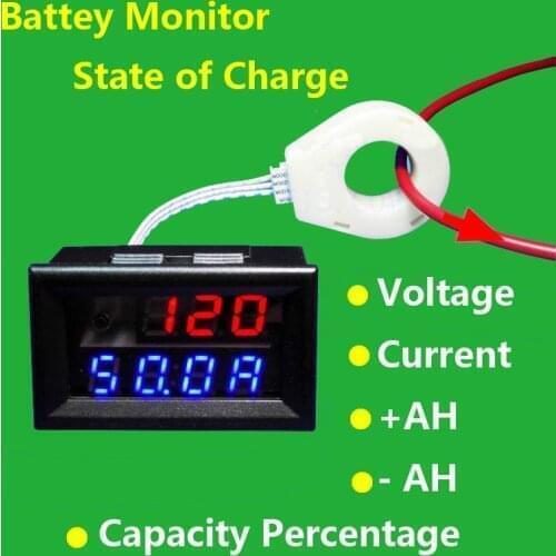 Hall coulomb meter 400A 200A 100A 50A Battery Monitor percentage Voltage Current Charging discharge Capacity 12v 24v 36v 48v car