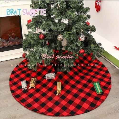 Red and Black Buffalo Plaid Christmas Tree Skirts Xmas Tree Decorations Ornaments for Home Check Tree Skirt Carpet