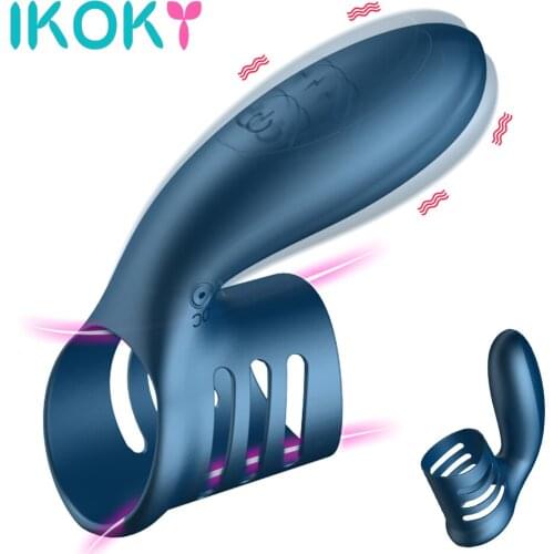 IKOKY Vibrator Peni Ring Electric Shock Cock Ring 7 Speed Strap-on Sleeve Vagina Clitoris Stimulate Sex Toys for Men Couple