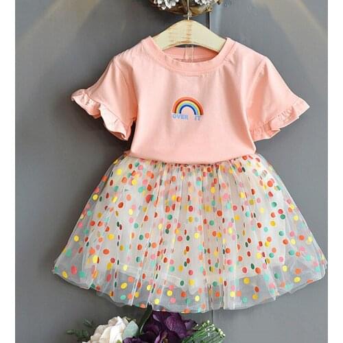 Girls Clothing Sets 2021 Summer New Kids Clothing Printed Rainbow Flower Short-Sleeved T-Shirts Skirt Costume Baby Clothes 3-7