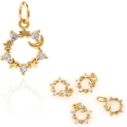 Copper Plated Gold Micro Set Zircon Five-Pointed Star Pendant Bracelet Necklace Star Pendant Accessories DIY Jewelry