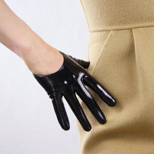 Fashion Elegant Ladies Patent Leather Ultra Short Gloves Simulation Leather Bright Black Multicolor Precision Unlined TB36