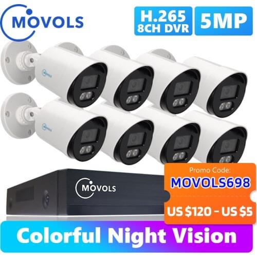 MOVOLS 5MP Colorful Night Vision Surveillance System 8CH H.265+ P2P DVR Outdoor Waterproof Home CCTV Camera Security System Kit