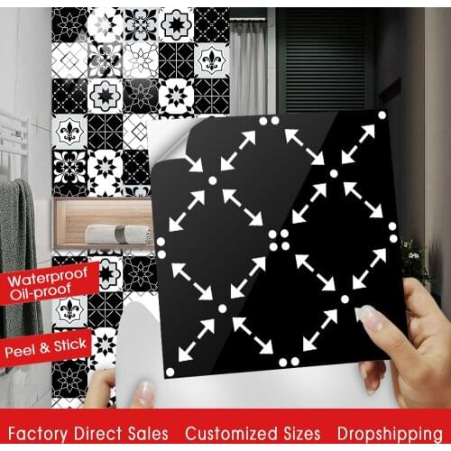 Black White & Gray Hard Tile Sticker Transfers Flat Printed Covers for Kitchen Bathroom Wall Decals Waterproof Ground Art Mural