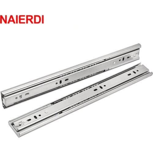 NAIERDI 10"-22" Stainless Steel Cabinet Slides Soft Close Three-Section Drawer Rails Drawer Slides Buffer Damper Rails Hardware