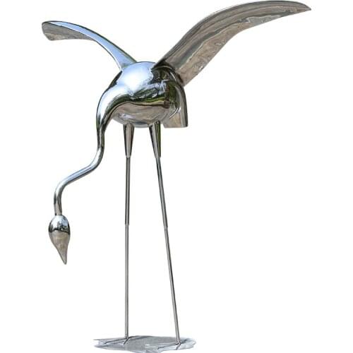 Outdoor stainless steel Flamingo crane sculpture custom sales office park landscape sketch layout floor decoration