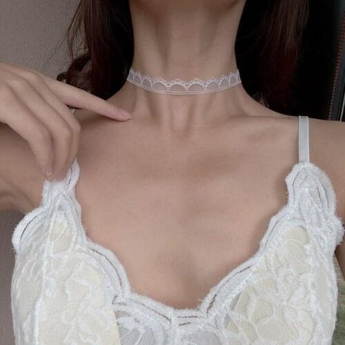 2021 Sweet New Wavy Flower White Lace IPendant Clavicle Chain Choker Necklace for Women Girls Wedding Jewelry Accessories