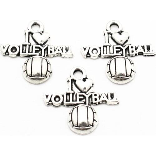 New Arrive 12pcs/lot Silver Alloy L love volleyball Dangle Charms NO Lobster Clasp Hanging Charm For Bracelet&Pendant Necklace