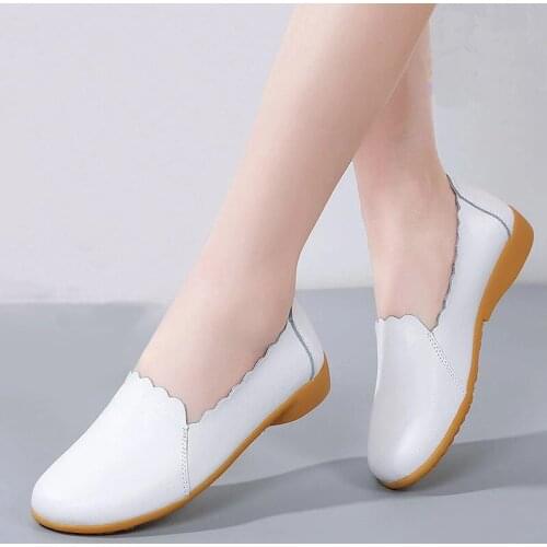 New Moccasins Women Flats 2021 Spring Woman Loafers Genuine Leather Female Shoes Slip On Ballet Bowtie Womens Shoe Size 35-41