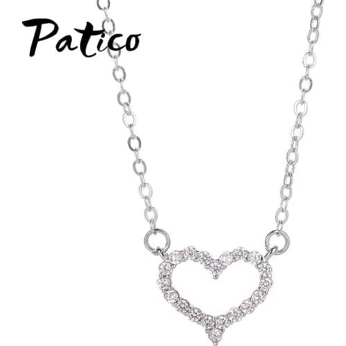 New Luxury Zircon Crystal Necklace 925 Sterling Silver Love Heart Pendant Necklace for Women Wedding Engagement Jewelry