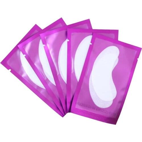 100 pairs Disposable false Eyelash extensions patch Hydrogel fiber purple Lint free paper Stickers under eye patches pads