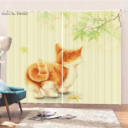 Lovely Cute Cats Window Curtains 3D Print Kawaii Cartoon Curtains For Living Room Window Treatments For Bedroom Window Drapes