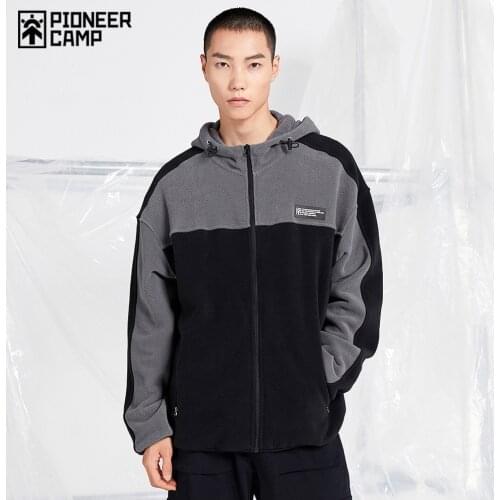 Pioneer Camp Autumn Winter Warm Fleece Jackets Men Hooded Thicken Black Gray Stitching Fashion Men Clothing 2020 XLW002217