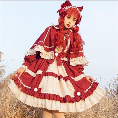 NONSAR Lolita Dress Autumn And Winter New High Waist Thin Girl Lovely Pure Color Princess Dress Fairy Tale Dress Long Sleeve