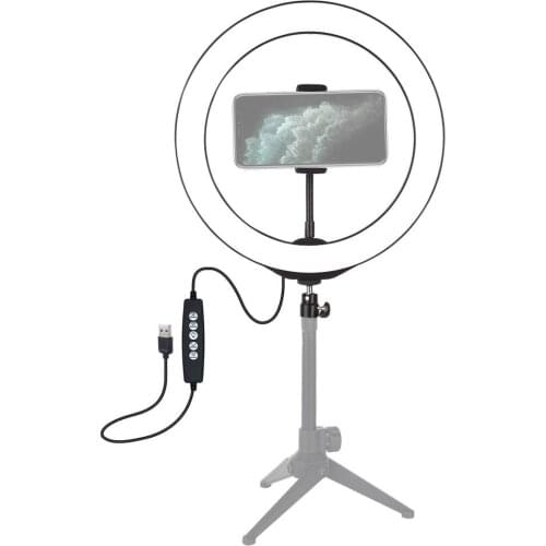 PULUZ 10.2 inch 26cm USB 10 Modes RGBW Dimmable LED Ring Vlogging Photography Video Lights with Cold Shoe Tripod Ball Head