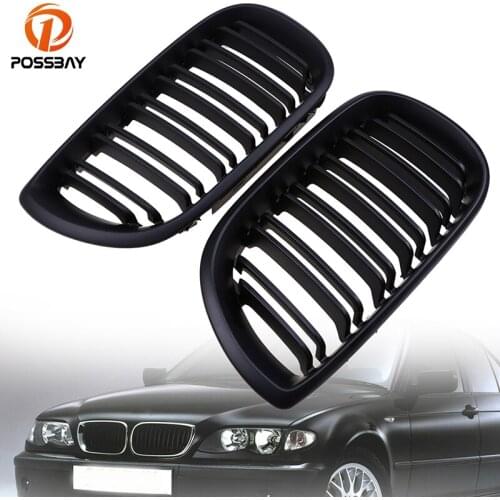 POSSBAY Double Lines Front Grille Grilles for BMW 3-Series E46 Sedan 325i/325xi/330d 2001-2005 Facelift Car-styling Hood Grille