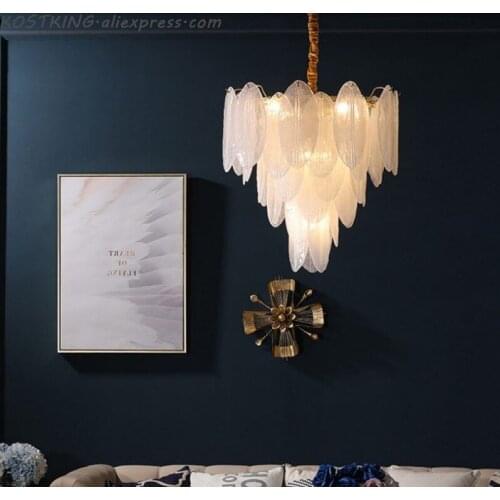 Luxury brass chandelier living milky white glass feather lustre hall copper chandelier lighting corridor hanging ceiling lamps