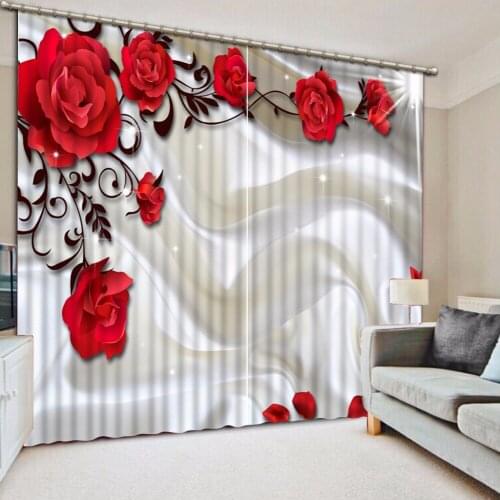 Luxurious 3D Window Curtain Sofa Rose Curtains For Living Room Bedroom Beautiful Window Treatments Sheer Kitchen Curtains
