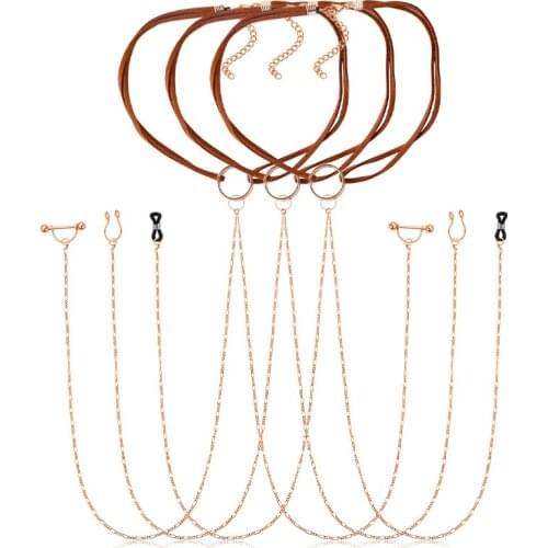 Rose gold Velvet Gothic Choker Necklaces Nipple Rings Chain Double Layer Punk Chokers for Women Nipple Barbell Piercing