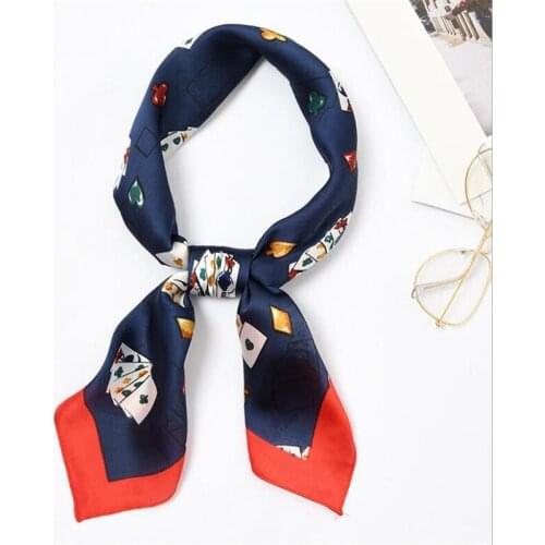 New 70x70cm Women Multifunction Polyester Silk Scarf Poker Printed Satin Small Square Wraps Scarves Shawl Headbands Neck Ties
