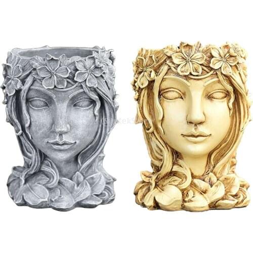 Resin Goddess Head Statue Planter Flower Succulent Pot Yard Desktop Decor