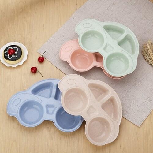 Car Styling Baby Bowls Wheat Straw Separate Meal Plate 19*29.1cm Children Eating Dinnerware Bowl 4 Colors Feeding Food Tableware