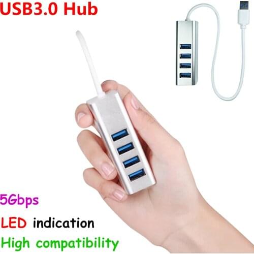 USB3.0 High Speed 5Gbps LED ABS Aluminum Alloy Mini 4 Ports USB 3.0 Hub Rotate USB Splitter Adapter for PC Laptop 4-Port Hub