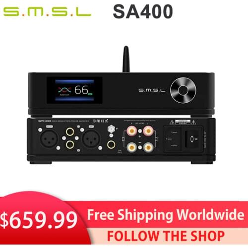 SMSL SA400 Power Amplifier 230W RMS *2 4 Bluetooth 5.0 NJW1195 Super Bass Pre-amp Output APT-X With Remote Control