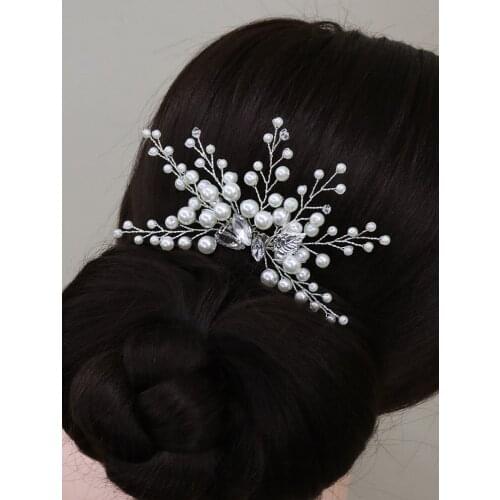 Vintage Silver Pearl Bridal Hair Comb Rhinestone Hair Jewelry Women Headpieces Wedding Hair Accessory Hair Clip for Party