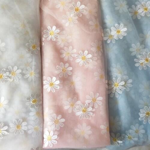 High Quality Soft Mesh Colorful Big Daisy Embroidered Lace Fabric DIY Wedding Dress Accessories Width 140cm 1Yard
