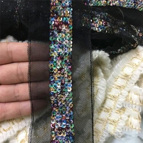 Top Grade Lace 1Yards 2cm sequins Beaded Lace Trim Vintage Mesh Fabric Paillette Lace Beaded Pearl Trim Braid Lace Applique
