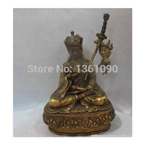 Xd 00665 8"Nepal Amazing Sacred pure Bronze 24K Gilt Padmasambhava master Buddha Statue