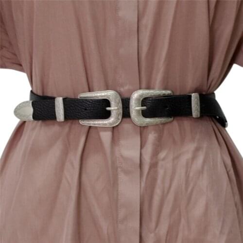 1PCS 86 CM Vintage Strap Design PU Leather Belt Women Double Metal Pin Buckle Belts Gifts For Woman Girls