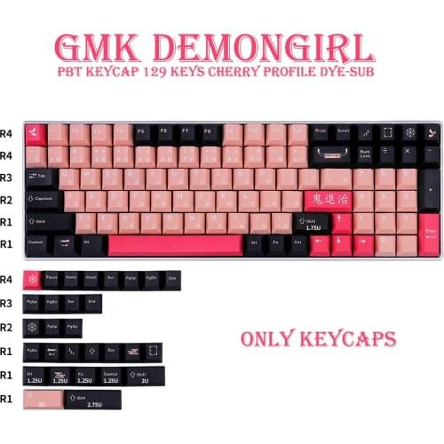 129 Keys DYE-SUB Cherry Profile PBT Keycap GMK Demongirl Personalized KeyCaps For Cherry MX Switch Mechanical Keyboard