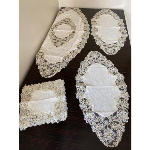 5 Parça Fransız Dantelli Kadife Salon Takımı