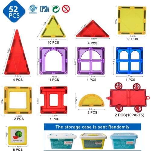 Romboss Big Size 52 PCS Magnetic Construction Building Blocks Sets Educational Toys Magnetic Tiles for Kids XMAS Gifts