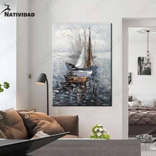 Abstract Sailboat Oil Painting Wall Art Print Poster Home Office Decoration Sea Landscape Painting Canvas Painting Art Poster