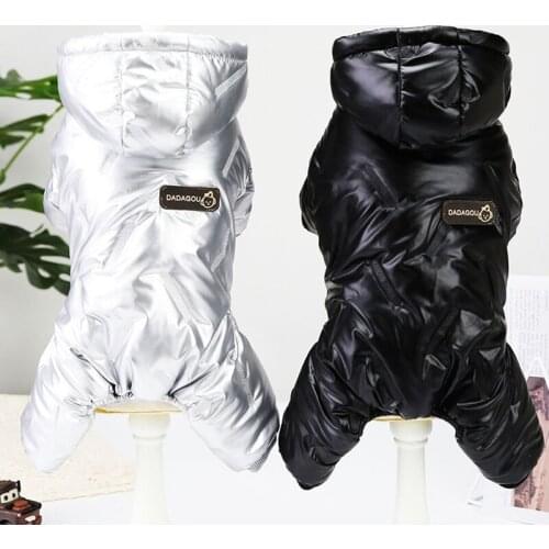 Glossy Dog Clothes Hooded Overalls Coat Winter Silver Black Long Plush Warm Jumpsuit Jacket Bichon Pug Pet Clothing Dog Costume