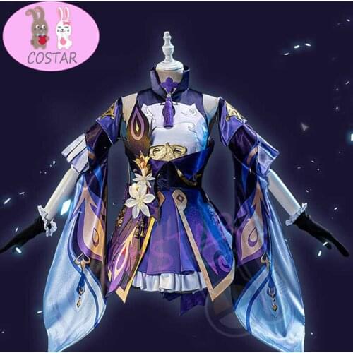 Anime Genshin Impact Keqing Game Suit Purple Lovely Dress Gorgeous Uniform Cosplay Costume Halloween Outfit For Women New 2020