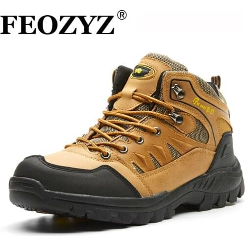 FEOZYZ Hiking Shoes Men Anti Slip Rock Sport Sneakers For Men Lace Up Outdoor Climbing Trekking Shoes
