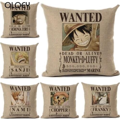 A Piece of Cartoon Luffy Image Square Linen Cushion Cover, Size 45cmx45cm Home Bedroom Office Hotel Car Decoration Cushion Cover