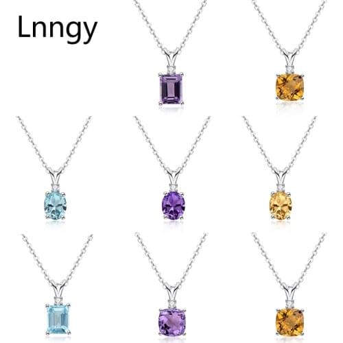 Lnngy 925 Silver Natural Topaz/Amethyst/Ametrine Chain Necklaces Ladies 45cm Gem Stones Pendant Necklace Women Necklace Jewelry