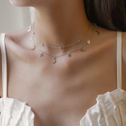 Ins Fashion Xingyue Tassel Thin Chain Necklace Simple Retro Metallic Copper Necklace European and American Style Jewelry 2021