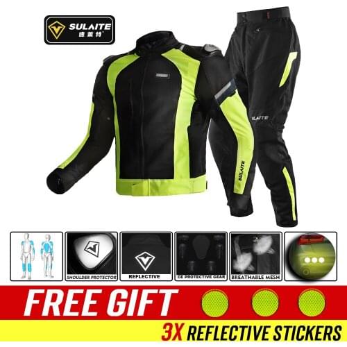 SULAITE Motorcycle Jacket Suit Pants Riding Jackets Motorbike Protective Gear Breathable Mesh Clothing Racing Clothes
