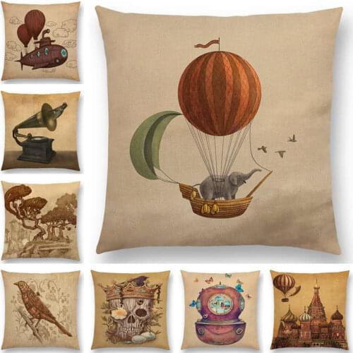 Hot Sale Adventure Awaits Sail Away Analog Age Vivere Inner Space Hot Air Balloon Retro Cushion Cover Sofa Throw Pillow Case
