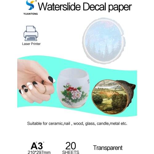 20sheets*A3) Laser WaterSlide Decal Printing Paper Transparent/Clear Color No Need Varnish For Cups Mugs Plates Plate Nail Art