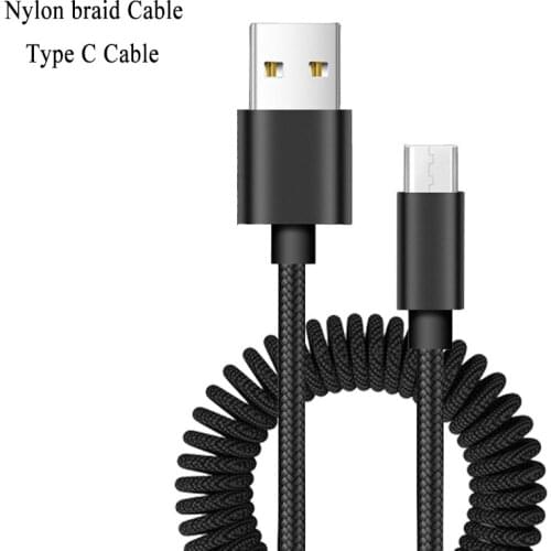 Nylon Braided Type C Micro USB 180cm Data Line Retractable Spring Fast Charging Cable For Samsung S20 Ultra S11 Xiaomi 10 9 8