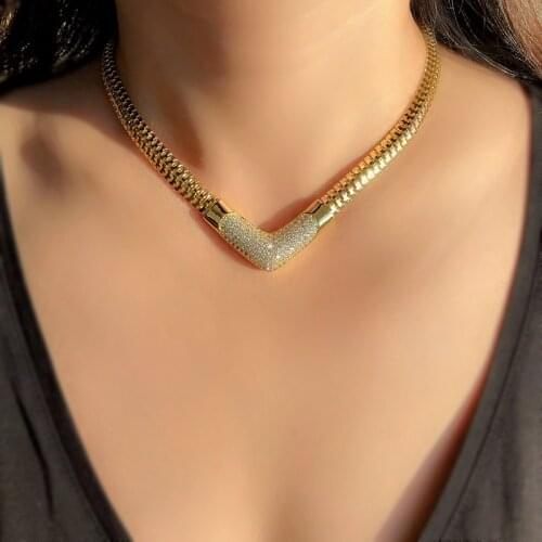 Charm Necklace For Women Luxury Cubic Zircon Gold Color copper Chain Punk Hip Hop Choker Necklace 2020 Fashion Statement Jewelry