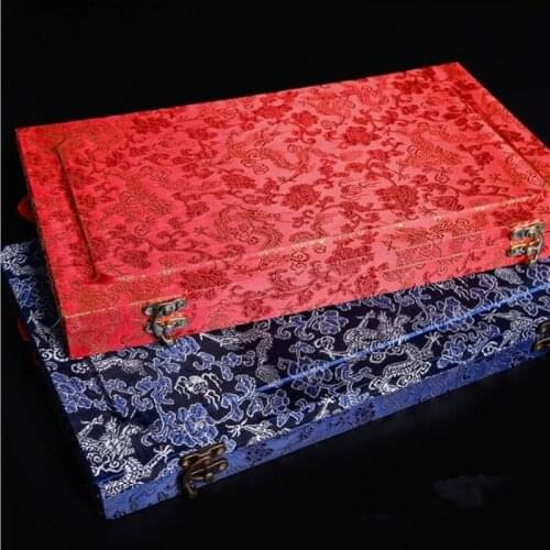 Round Handle Fan Organizer Storage Box Wooden Collection Chinese Dragon Silk Brocade Box Hand Fan Vintage Gift Packaging Case