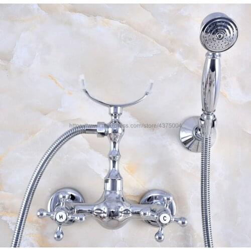 Polished Chrome Bathroom Shower Faucet Mixer Tap With Hand Shower Head Shower Faucet Set Wall Mounted Nna723